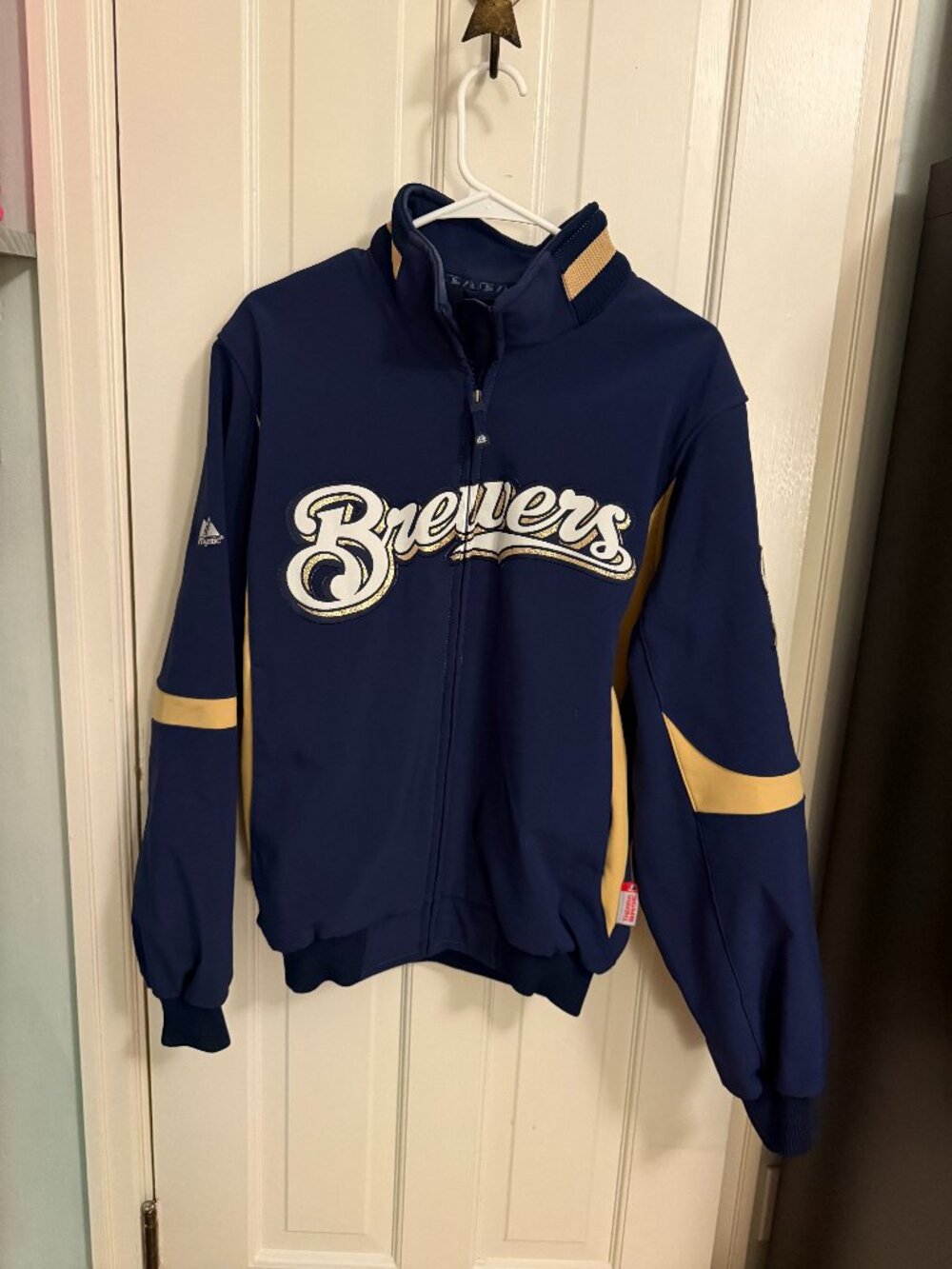 Milwaukee Brewers Dugout Jacket Medium | Majestic ThermaBase MLB Navy Gold